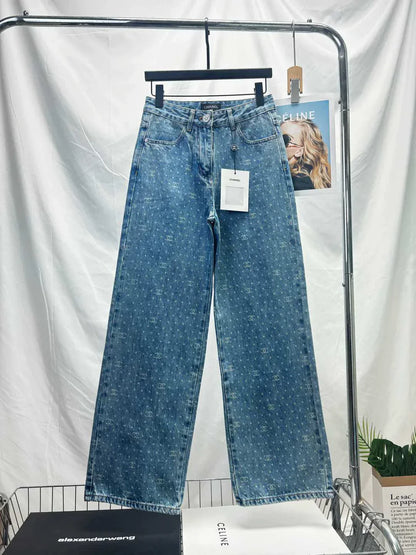 25ss popular polka dot laser burnt pattern heavy craft straight jeans