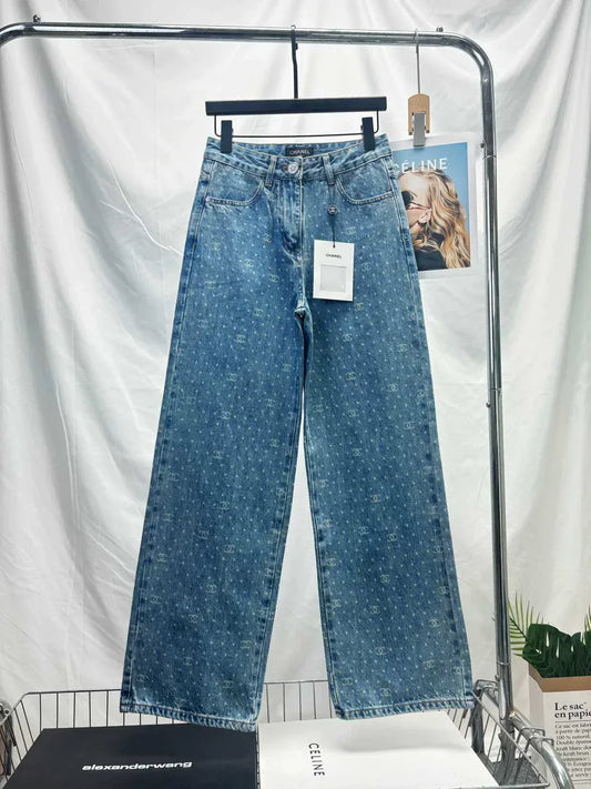 25ss popular polka dot laser burnt pattern heavy craft straight jeans