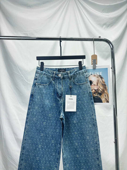 25ss popular polka dot laser burnt pattern heavy craft straight jeans