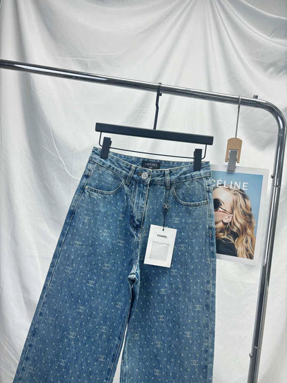 25ss popular polka dot laser burnt pattern heavy craft straight jeans