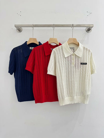 25ssPolo collar knit short sleeve top