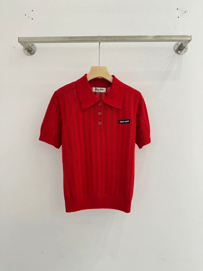 25ssPolo collar knit short sleeve top