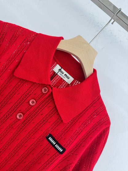 25ssPolo collar knit short sleeve top