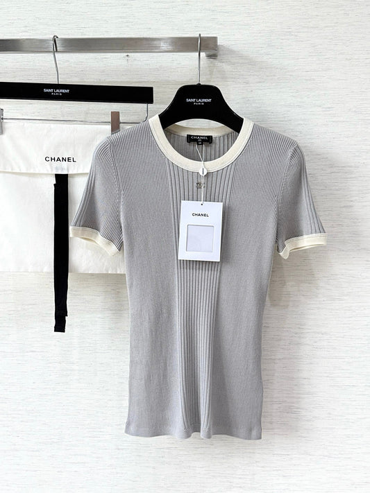 25ss knitted rhinestone color matching short sleeves