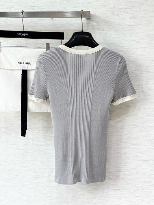 25ss knitted rhinestone color matching short sleeves