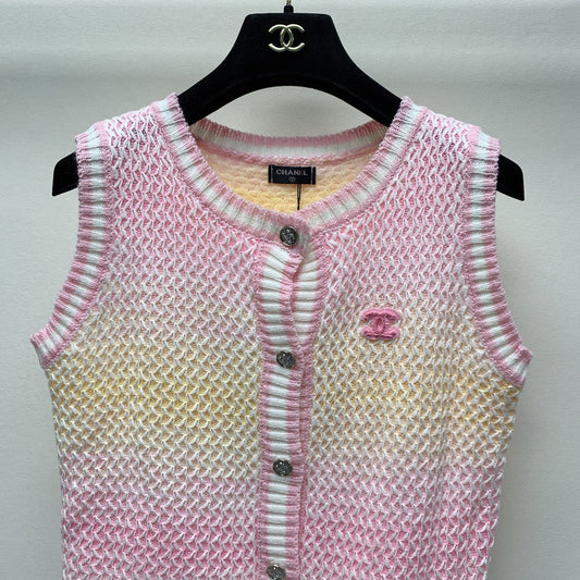 25SS Spring and Summer New Round Neck Colorblock Button Cardigan Vest