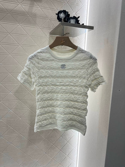 25 Early Spring New Embroidered Bubble Texture Knitted Short Sleeves