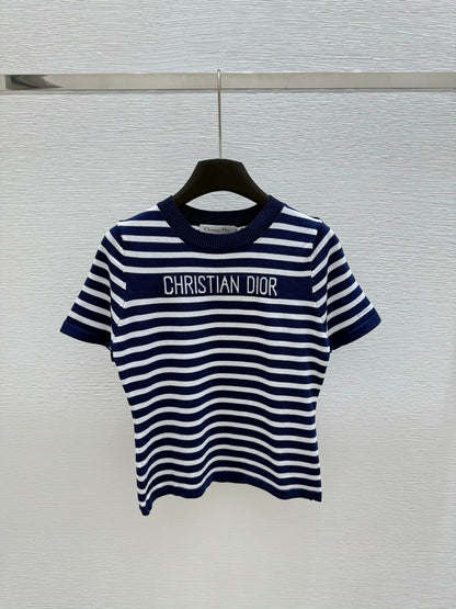 25 Summer striped knitted round neck short sleeves