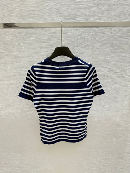 25 Summer striped knitted round neck short sleeves