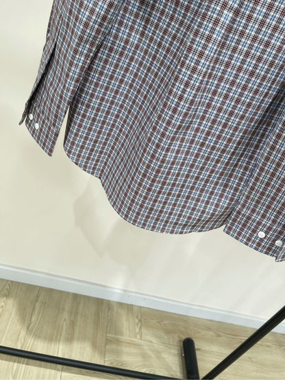 25 Retro dark red fine check long-sleeved shirt