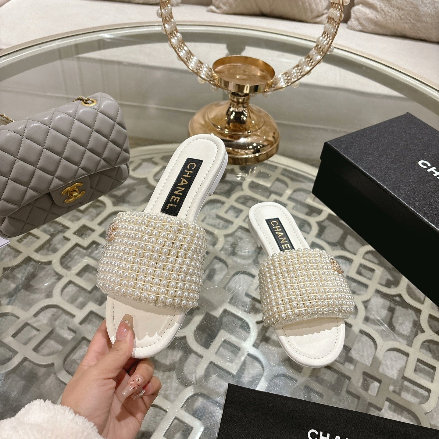 25ss Spring/Summer New Arrival Pearl Slippers