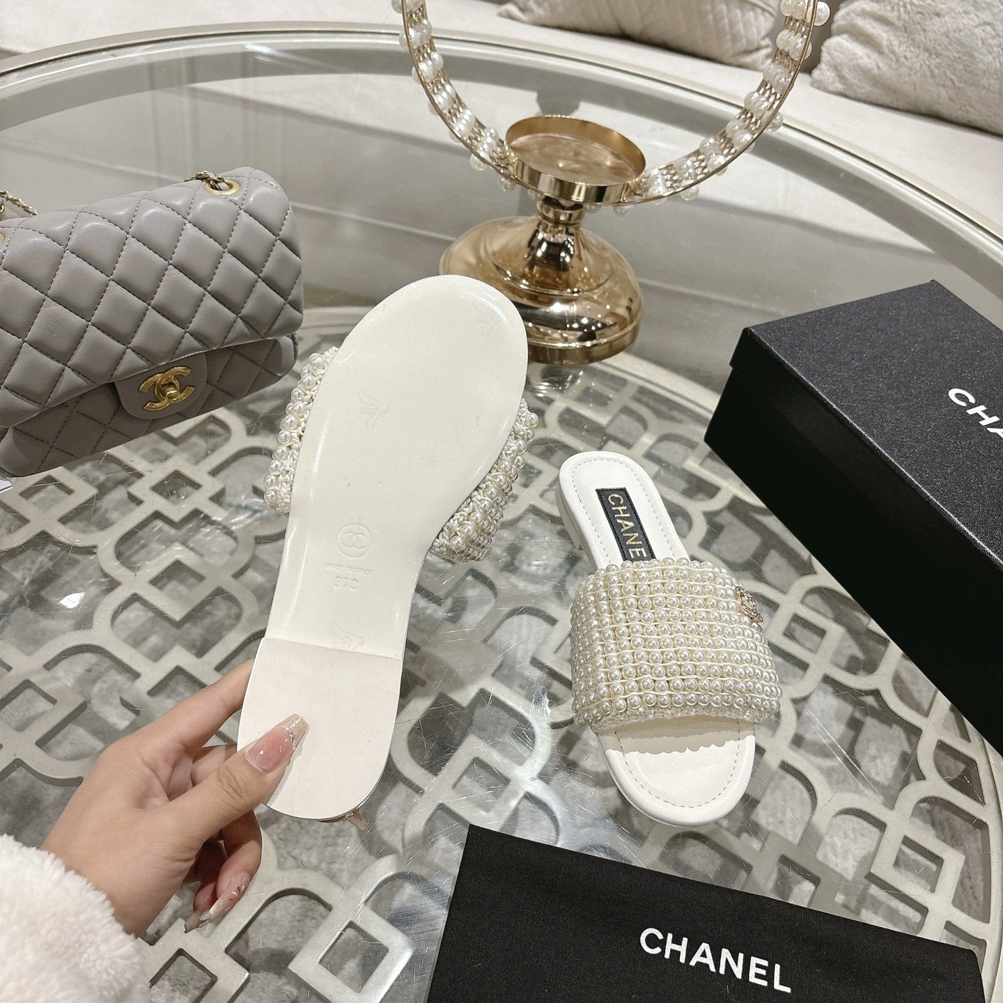 25ss Spring/Summer New Arrival Pearl Slippers