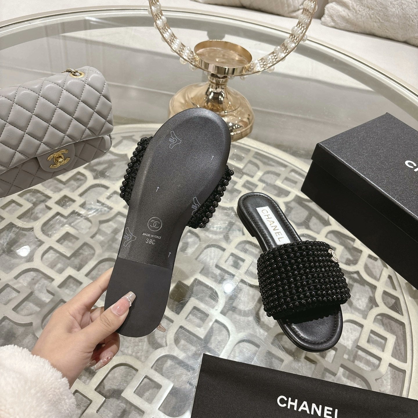 25ss Spring/Summer New Arrival Pearl Slippers