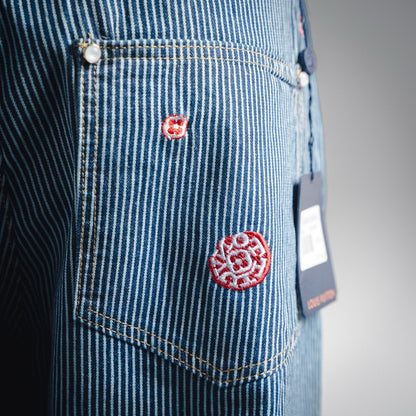 25 Collaborative Cherry Blossom Embroidered Vertical Striped Denim Pants