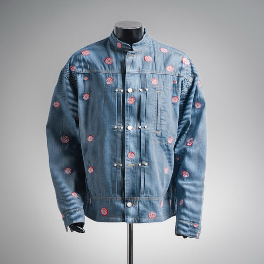 25 Collaborative Sakura Embroidered Vertical Striped Denim