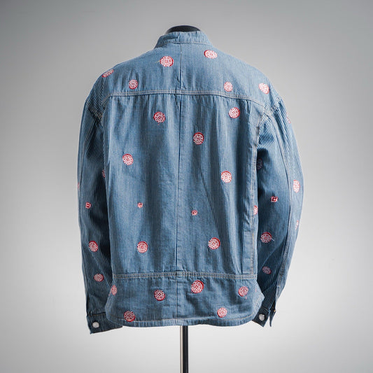 25 Collaborative Sakura Embroidered Vertical Striped Denim