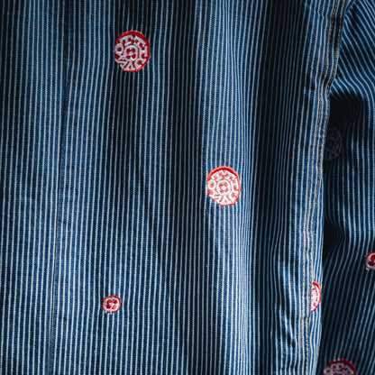 25 Collaborative Sakura Embroidered Vertical Striped Denim