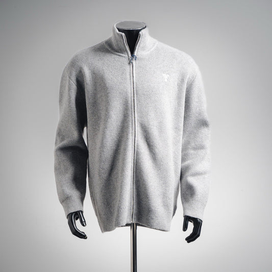 25 Knitted Zippered Long Cardigan