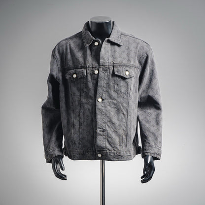 25FW Allover Monogram Gray Jacquard Denim Jacket