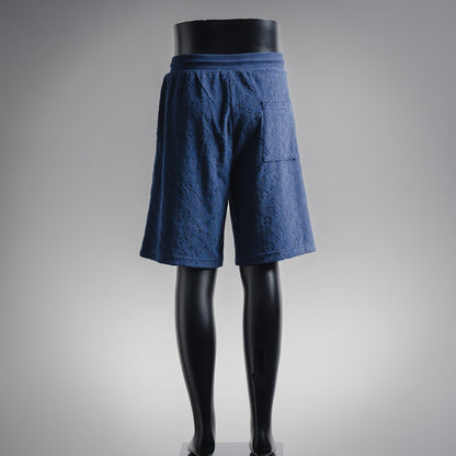 25 Navy blue flocked embossed terry shorts set