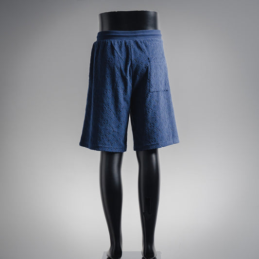 25 Navy blue flocked embossed terry shorts set