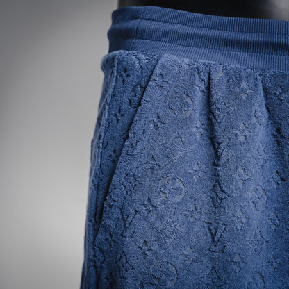25 Navy blue flocked embossed terry shorts set