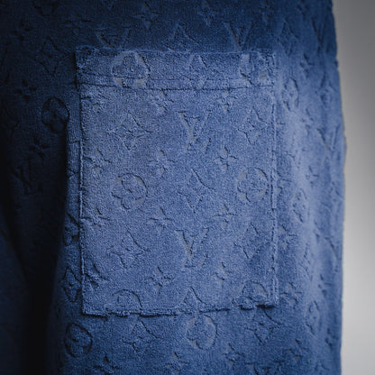 25 Navy blue flocked embossed terry shorts set