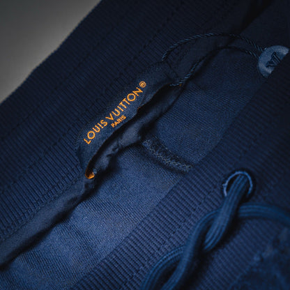 25 Navy blue flocked embossed terry shorts set