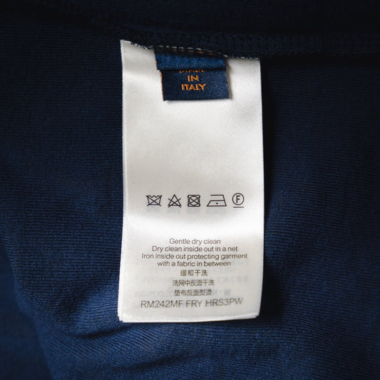 25 Navy blue flocked embossed terry short-sleeved shirt
