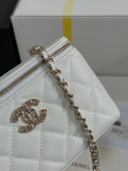 25C Vanity Case 17cm Yellow Caviar Leather Heart Rhinestone Light Gold Hardware 243418