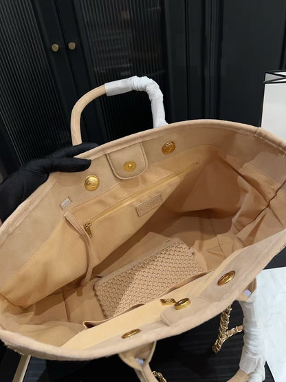 25 Deauville Tote Bag 34cm Beige Crochet Suede