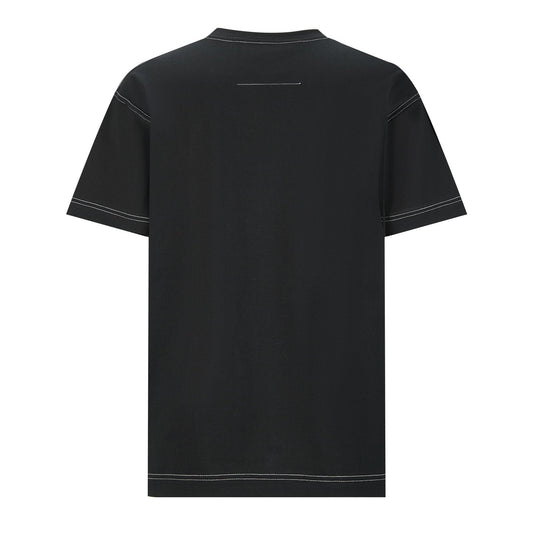 Leather topstitched short sleeves