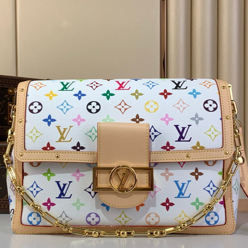 TM Dauphine Soft GM 28cm White Multicolored Cowhide-leather trim