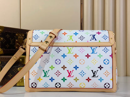 TM Dauphine Soft GM 28cm White Multicolored Cowhide-leather trim
