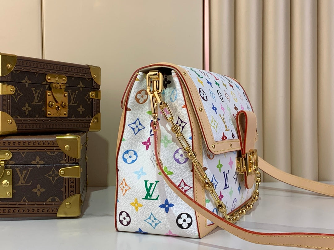 TM Dauphine Soft GM 28cm White Multicolored Cowhide-leather trim
