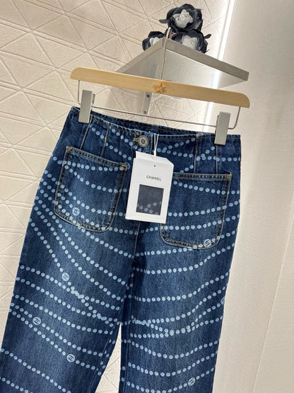 2025SS New Product Laser Pearl Chain Pocket Jeans