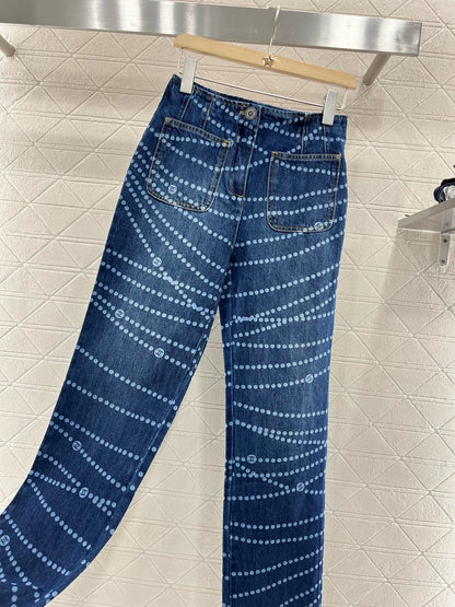 2025SS New Product Laser Pearl Chain Pocket Jeans