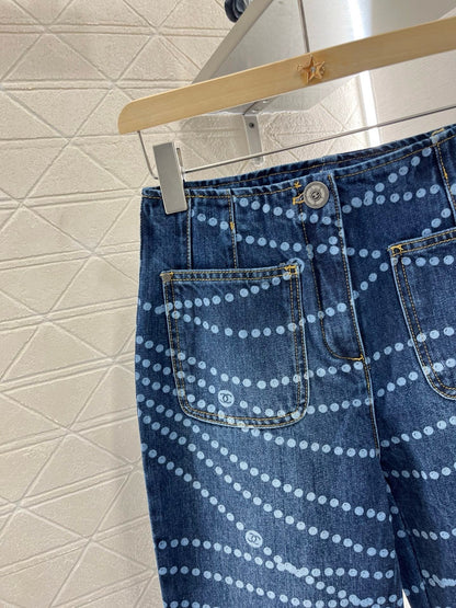 2025SS New Product Laser Pearl Chain Pocket Jeans
