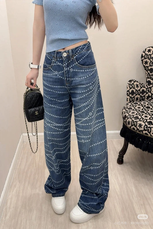 2025SS New Product Laser Pearl Chain Pocket Jeans