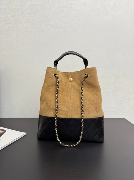 25A Tote 28cm Brown Suede Black Calfskin