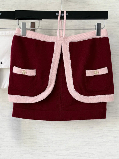 Pure wool, custom-colored and dyed, contrast-colored stitching, and camisole
