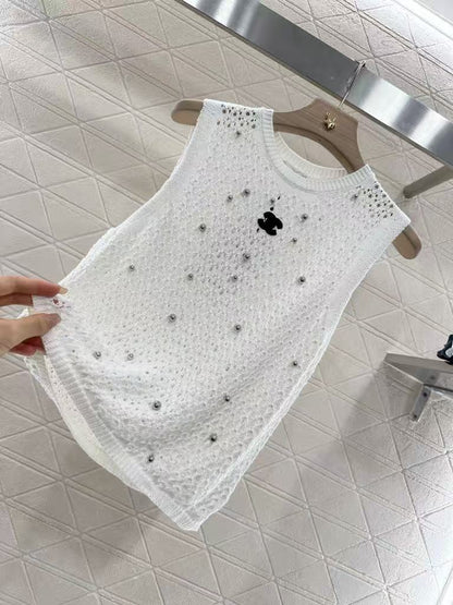25fw Hollow nail bead knitted vest