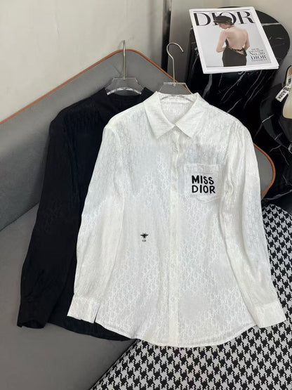 Fashionable Pearlescent Jacquard Fabric Letter Embroidery Shirt