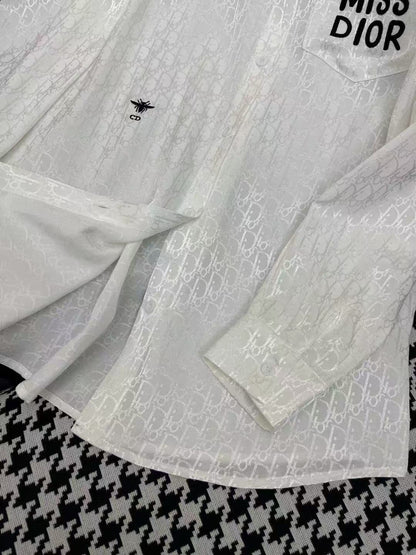 Fashionable Pearlescent Jacquard Fabric Letter Embroidery Shirt