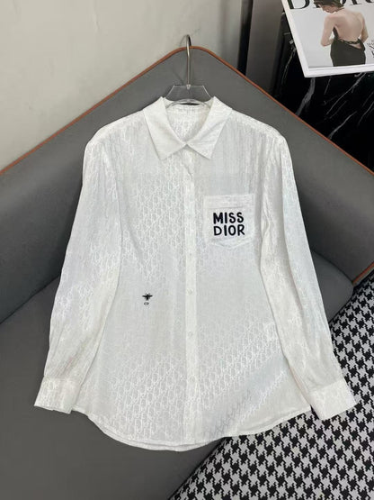 Fashionable Pearlescent Jacquard Fabric Letter Embroidery Shirt