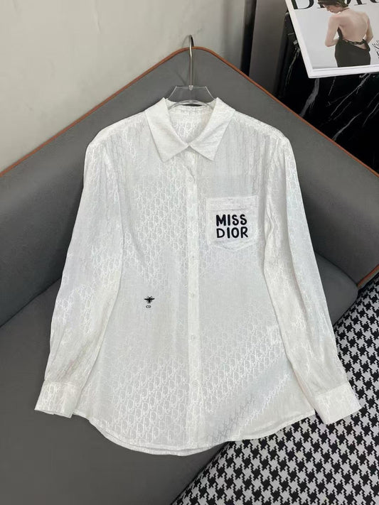 Fashionable Pearlescent Jacquard Fabric Letter Embroidery Shirt