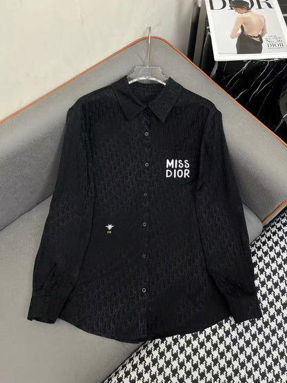 Fashionable Pearlescent Jacquard Fabric Letter Embroidery Shirt