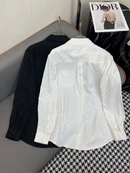 Fashionable Pearlescent Jacquard Fabric Letter Embroidery Shirt
