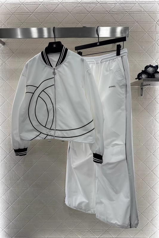 Casual baseball jacket and trousers set.