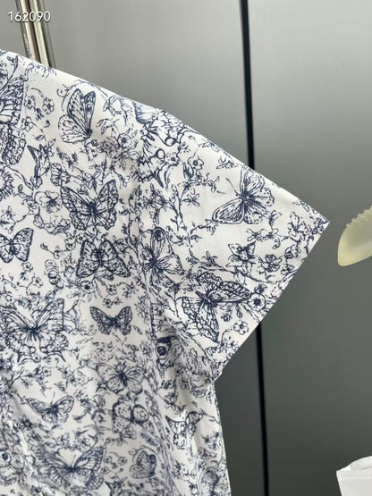 25 Spring/Summer New Style Butterfly Print Pleated Short Sleeve Dress